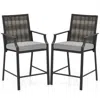 Hivvago Patio Bar Stools Set Of 2 Counter Height Rattan Bar Chairs With Armrest-grey