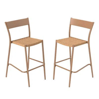 Hivvago Patio Barstools Set Of 2 With Rattan Seat And Metal Backrest-light Brown