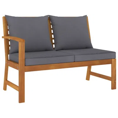 Hivvago Patio Bench W Gray Cushions, Slatted Brown Solid Acacia Wood, 45 Inch