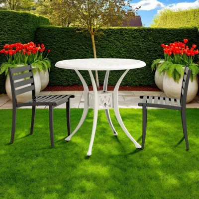 Hivvago Patio Breakfast Table, 31 Inch Round Top, Lattice White Aluminium In Multi