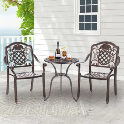 Hivvago Patio Cast Aluminum Dining Chairs Set Of 2 Metal Armchairs Stackable-copper In Brown