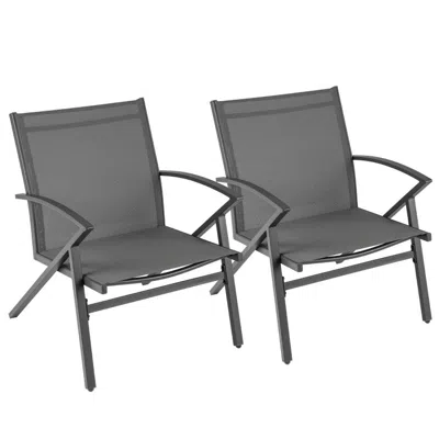 Hivvago Patio Chairs Set Of 2 Lawn Chairs With Heavy Duty Metal Frame In Gray