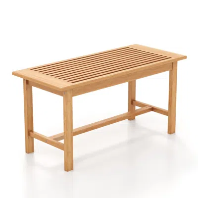 Hivvago Patio Coffee Table 36 Inch Rectangular Outside Side Table With Slatted Tabletop In Brown
