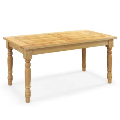 Hivvago Patio Coffee Table With Solid Teak Wood Structure And Slatted Tabletop In Brown