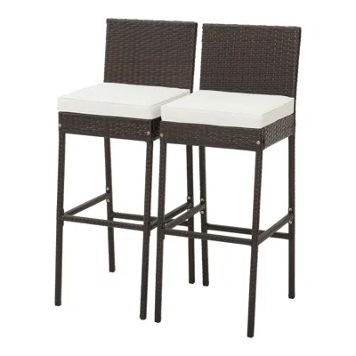 Hivvago Patio Cushioned Wicker Barstools With Cozy Footrest In Gray