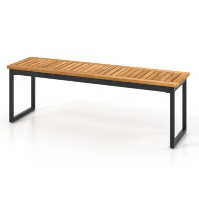 Hivvago Patio Dining Bench Backless With Slatted Seat And Metal Legs In Brown