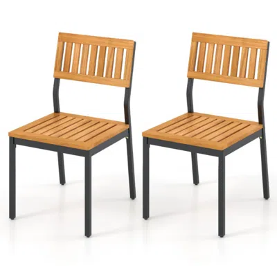 Hivvago Patio Dining Chair Set Of 2 With Metal And Acacia Wood Frame In Brown