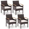 Hivvago Patio Dining Chairs Set Of 4 With Acacia Wood Armrests, Outdoor Metal Frame Dining Chairs, Stackable In Brown