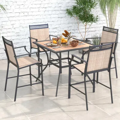 Hivvago Patio Dining Table For 4 Square Bistro Table With Wooden-like Tabletop And Heavy-duty Metal Frame