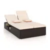 Hivvago Patio Double Chaise Lounge With Cushions And Folding Side Trays-beige