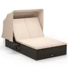 Hivvago Patio Double Chaise Lounge With Shade Cushions And Folding Side Trays