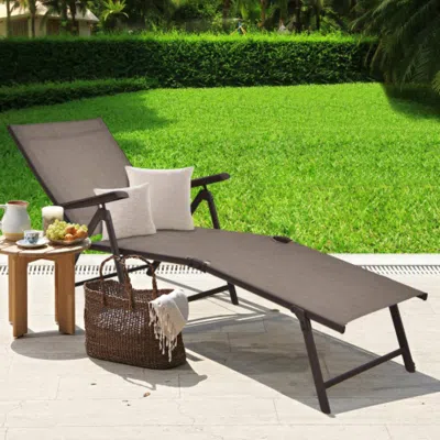 Hivvago Patio Foldable Chaise Lounge Chair With Backrest And Footrest-brown