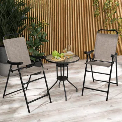 Hivvago Patio Folding Bar Stool Set Of 2 With Metal Frame And Footrest-blue In Gold