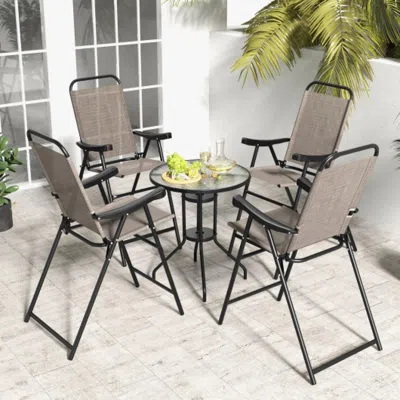 Hivvago Patio Folding Bar Stool Set Of 4 With Metal Frame And Footrest-blue In Neutral