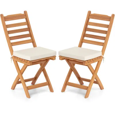Hivvago Patio Folding Chairs Set Of 2 With Soft Seat Cushion- Style A In Brown