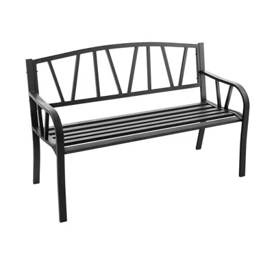 Hivvago Patio Garden Bench With Metal Frame And Slatted Seat - Black In Brown