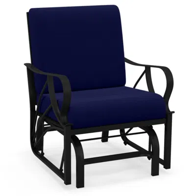 Hivvago Patio Glider Rocking Chair With Thick Cushion And Curved Armrest In Blue