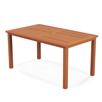 Hivvago Patio Outdoor Solid Wood Dining Table With Umbrella Hole For 6 In Brown