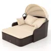 Hivvago Patio Pe Rattan Daybed With Retractable Canopy And Soft Cushions-beige