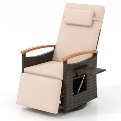 Hivvago Patio Rattan 360â° Swivel Recliner Chair With Adjustable Backrest And Footrest-beige In Pink