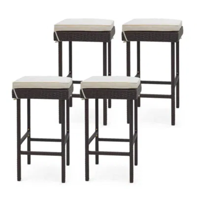 Hivvago Patio Rattan Barstools Set Of 2/4 With Footrest And Soft Cushions For Backyard Balcony-4 Pieces
