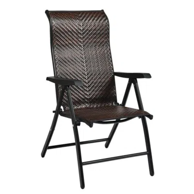 Hivvago Patio Rattan Folding Chair With Armrest In Brown