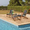 Hivvago Patio Rattan Folding Lounge Chair With Acacia Wooden Frame Retractable Footrest