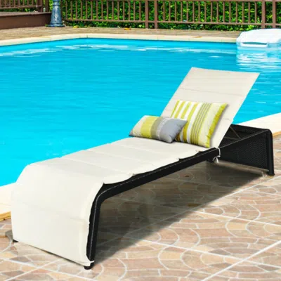 HIVVAGO PATIO RATTAN LOUNGE CHAIR BACK ADJUSTABLE CHAISE RECLINER WITH CUSHIONED-RED