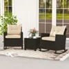 Hivvago Patio Rattan Roker Chairs With Tempered Glass Table And Soft Cushions For Backyard Poolside Porch-be