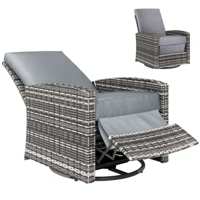 Hivvago Patio Reclining Wicker Chair With 360° Swivel And Footrest In Gray