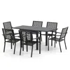 Hivvago Patio Rectangular Aluminum Table And Stackable Armchairs Set With Slatted Tabletop And Seats In Gray