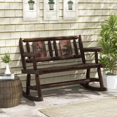 Hivvago Patio Rocking Bench Double Rocker Chair With Ergonomic Seat 2-person Loveseat In Brown