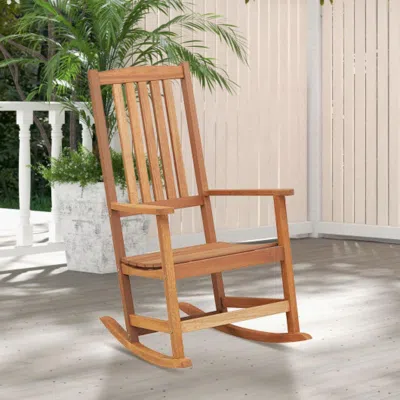 Hivvago Patio Rocking Chair Ergonomic High-back Outdoor Rocker With Smooth Rocking Base In Gold