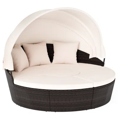 Hivvago Patio Round Daybed With Retractable Canopy-white