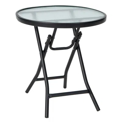 Hivvago Patio Side Table With Tempered Glass Tabletop In Black