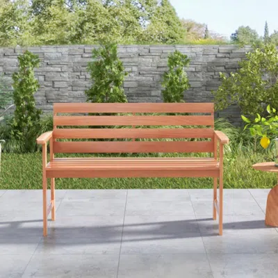 Hivvago Patio Solid Wood Bench Wood 2-seat Chair With Breathable Slatted Seat & Inclined Backrest In Brown