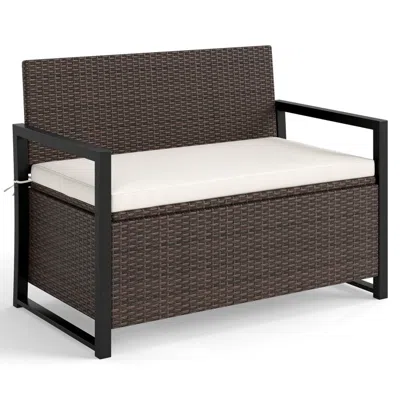Hivvago Patio Storage Bench-mix Brown And Off White