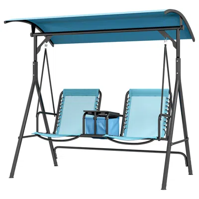 Hivvago Patio Swing For 2 With Storage Tray & Cup Holders In Blue