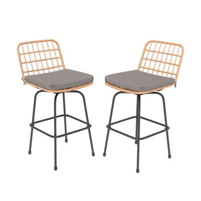 Hivvago Patio Swivel Barstools Set Of 2 With Soft Seat Cushions