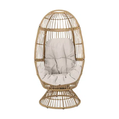 Hivvago Patio Swivel Basket Egg Chair In Brown