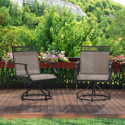 Hivvago Patio Swivel Dining Chairs Set Of 2 With Heavy-duty Metal Frame And Armrests-brown