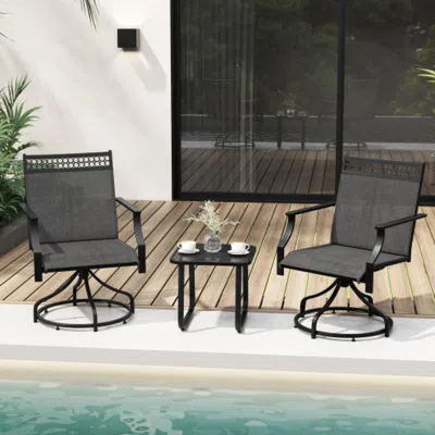 Hivvago Patio Swivel Dining Chairs Set Of 2 With Heavy-duty Metal Frame And Armrests-gray