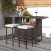 Hivvago Patio Wicker Bar Stools Set Of 2 With Seat Cushions And Footrest
