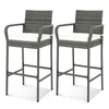 Hivvago Patio Wicker Barstools With Armrests And Soft Cushions For Porch Backyard Set Of 2