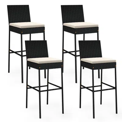 Hivvago Patio Wicker Barstools With Footrest And Backrest Set Of 4