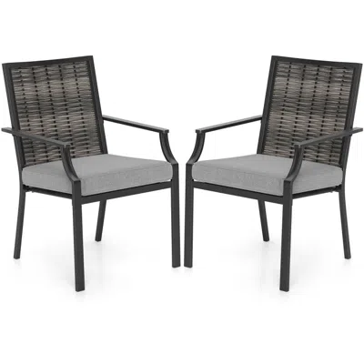 Hivvago Patio Wicker Chairs Set Of 2 Stackable Rattan Armchairs With Removable Cushions-grey