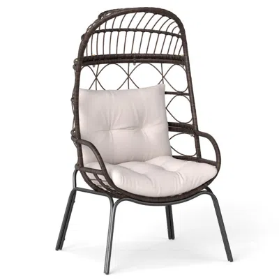 Hivvago Patio Wicker Egg Chair Outdoor Rattan Lounge Basket With Seat And Back Cushions In Black