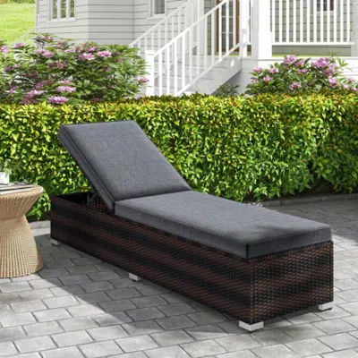 Hivvago Patio Wicker Lounge Chair With 4-level Backrest And Long Seat Cushion-brown In Black