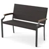 Hivvago Patio Wicker Loveseat Chair With Acacia Wood Armrests And Metal Frame In Black