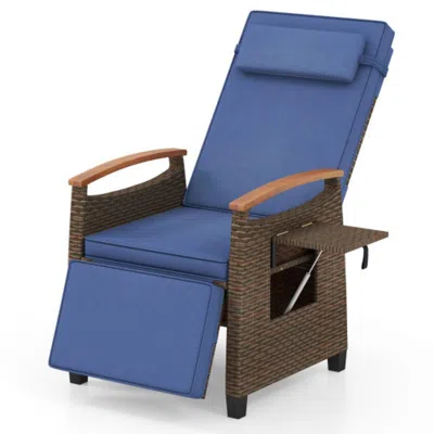 Hivvago Patio Wicker Recliner Chair With Adjustable Backrest And Footrest-navy In Blue